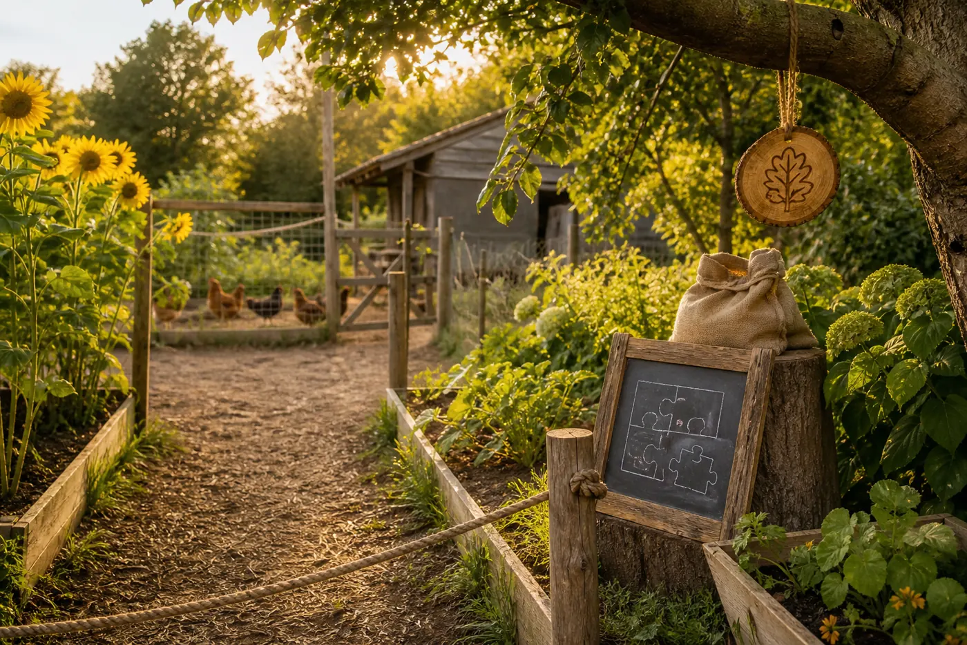 Chemin de ferme, indices et tournesols