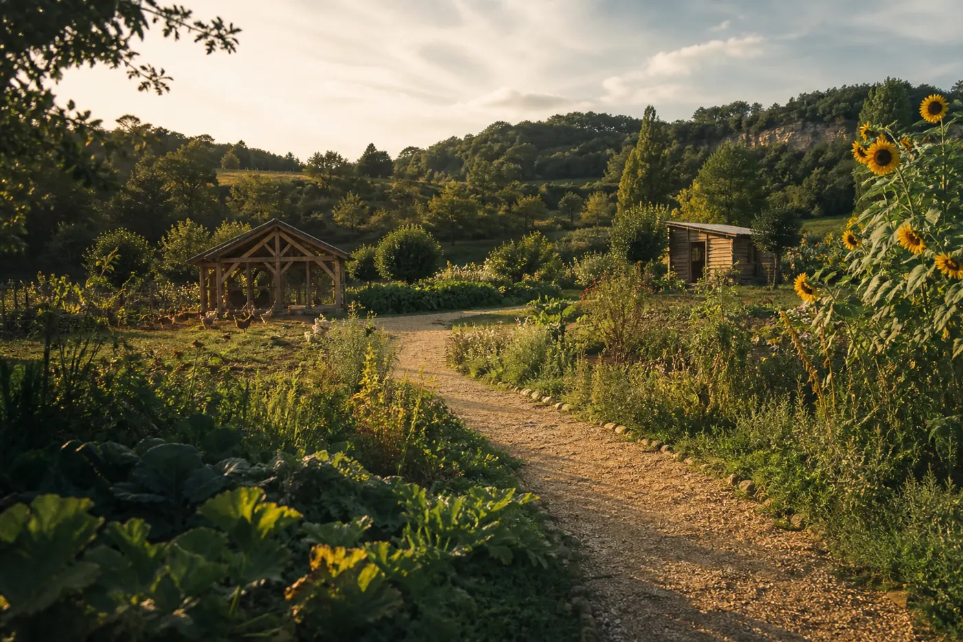 Allée de la ferme, jardins et poulailler
